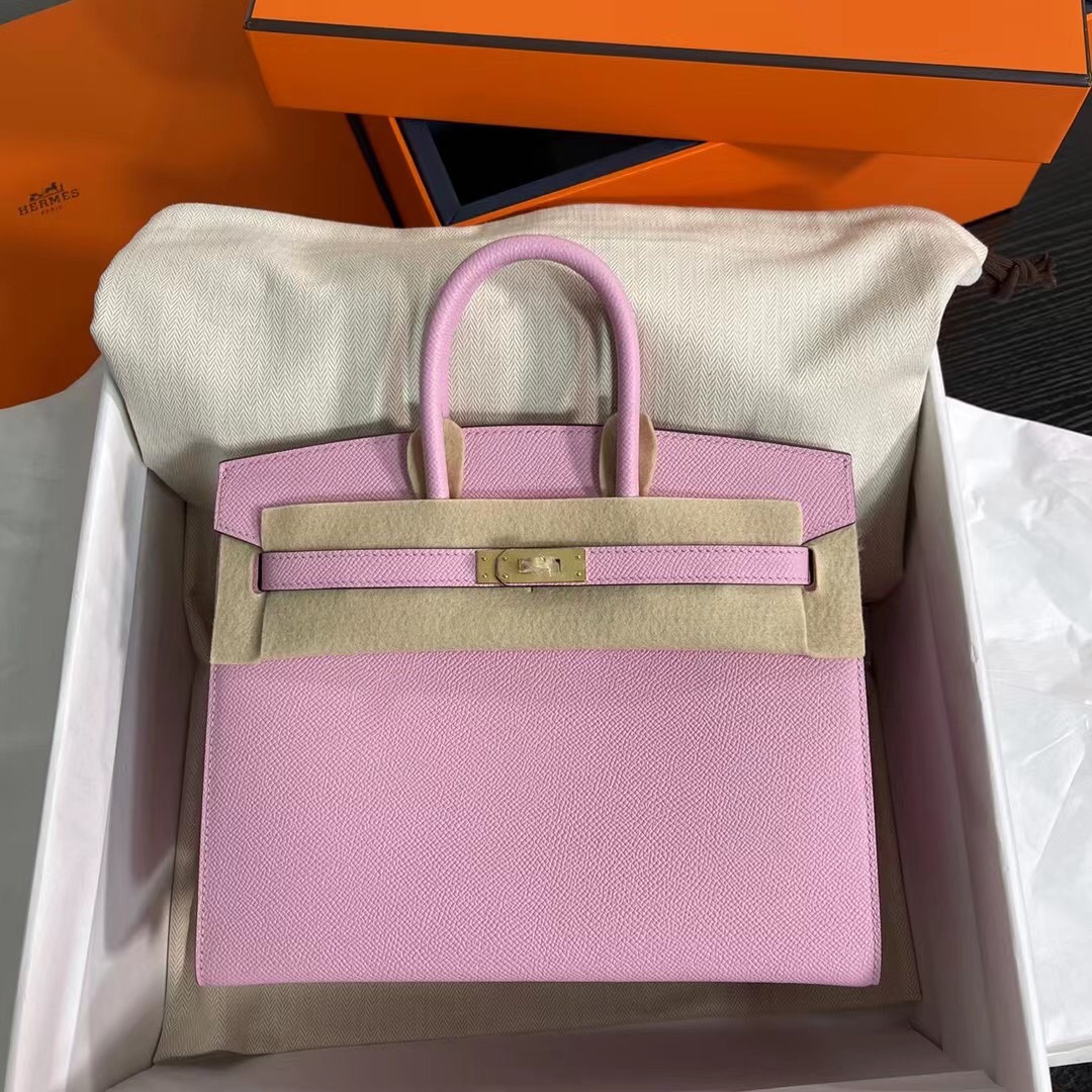 Hermes Birkin 25CM Epsom Leather Handbag Pink Purple